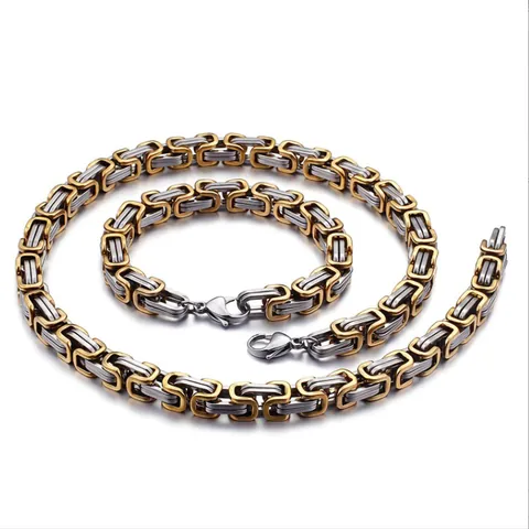 Stainless Steel Byzantine Chain Necklace For Men Women Punk Hip Hop Heavy Metal Link Chain Jewelry Polished Gift