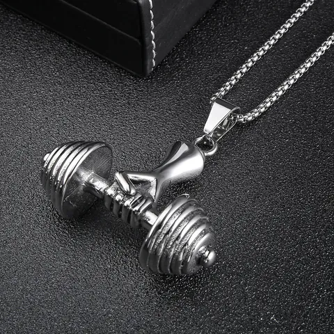 Stainless Steel Dumbbell Fist Pendant Necklace For Men Women Fitness Gym Jewelry Bodybuilding Muscle Weightlifting Sport Charm Gift