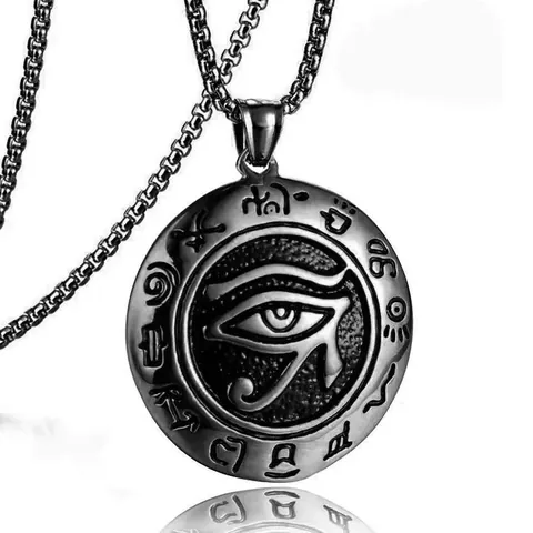 Vintage Horus Eye Pendant Necklace Stainless Steel Box Chain Egyptian Mythology Punk Style Jewelry For Men Women