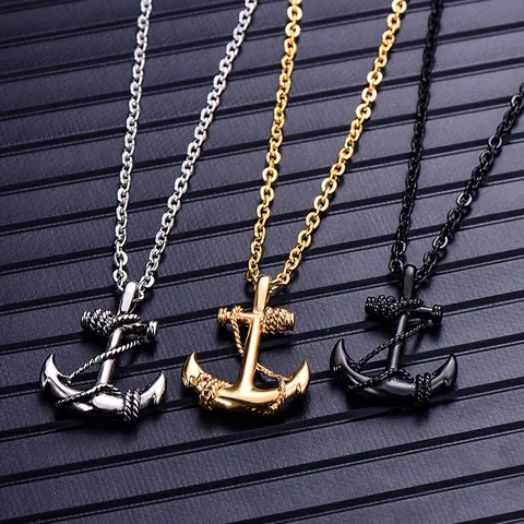 Anchor Pendant Necklace Stainless Steel Nautical Rope Vintage Retro Style Jewelry For Men Boys
