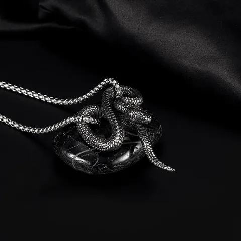 Collana Punk in Acciaio Inossidabile con Pendente Serpente Ala Yin Yang Argento Nero Vintage Gioielli Hip Hop Gotico per Uomo Donna