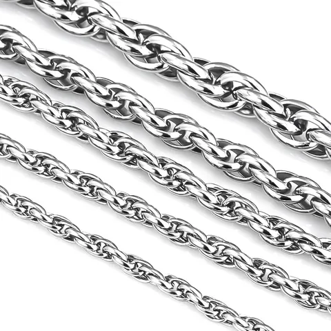 Stainless Steel Rope Chain Necklace For Men Women Twisted Heavy Link Polished Punk Rock Style Unisex Silver Tone Jewelry Gift