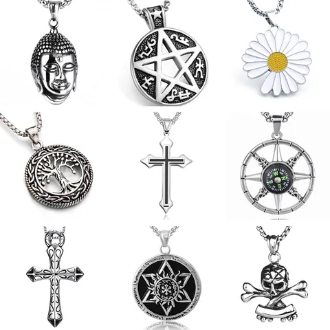 Halloween Retro Teschio Pirata Ciondolo Collana Catena In Acciaio Inox Lega Croce Bussola Gioielli Per Donne Uomini Punk Gotico Collane