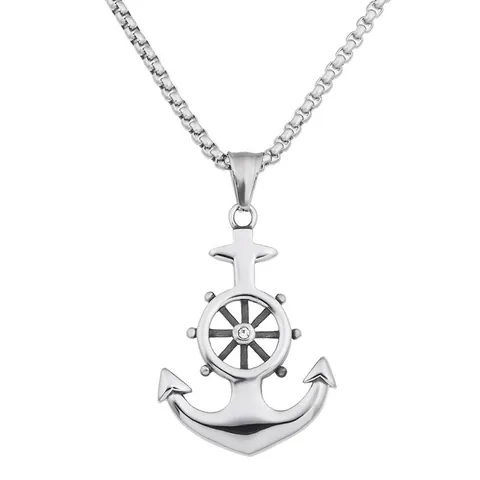 Punk Stainless Steel Pendant Necklace Men Women Vintage Gothic Skull Cross Anchor Eye Of Horus Pendant Box Chain Jewelry