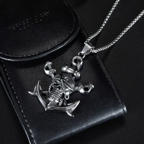 Collana con Pendente Ancora Teschio Pirata in Acciaio Inossidabile Vintage Gioielli Gotici Punk Doppia Spada Croce per Uomo Regalo Halloween