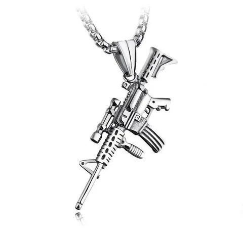 Rifle Pendant Necklace Alloy Weapon Shape Stainless Steel Chain Hip Hop Military Style Punk Jewelry Unisex Accessory