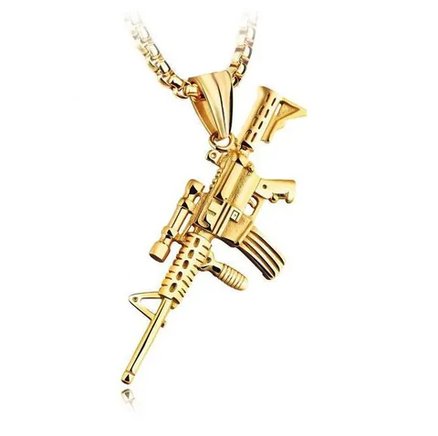 Rifle Pendant Necklace Alloy Weapon Shape Stainless Steel Chain Hip Hop Military Style Punk Jewelry Unisex Accessory