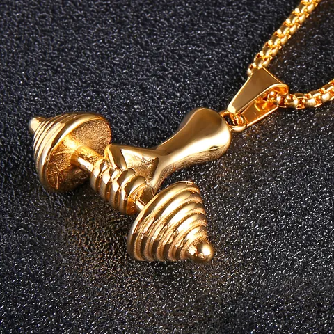 Fitness Dumbbell Hand Pendant Necklace Stainless Steel Jewelry For Men Women Gym Motivational Weightlifting Punk Chain Gift