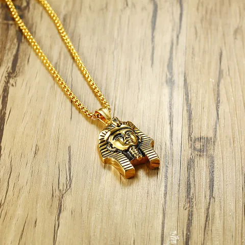 Ancient Egyptian Pharaoh Tai Chi Pendant Necklace Stainless Steel Chain Men Hip Hop Vintage Jewelry Gold Silver Black