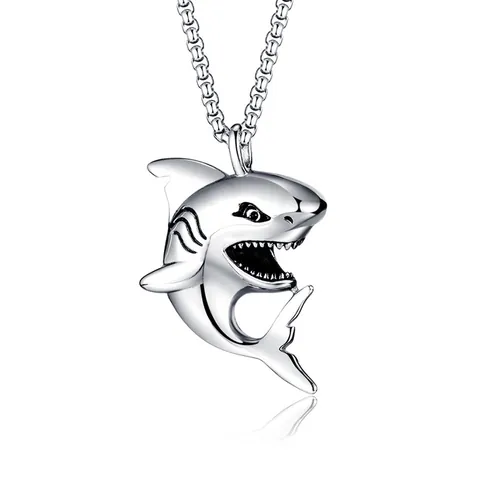Men Hip Hop Shark Pendant Necklace Stainless Steel Punk Skull Ram Horn Wheel Hub Pendant Street Wear Jewelry Accessory