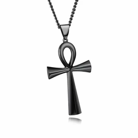 Ancient Egyptian Ankh Cross Pendant Necklace Alloy Curb Chain For Men Women Gold Silver Black Retro Religious Jewelry