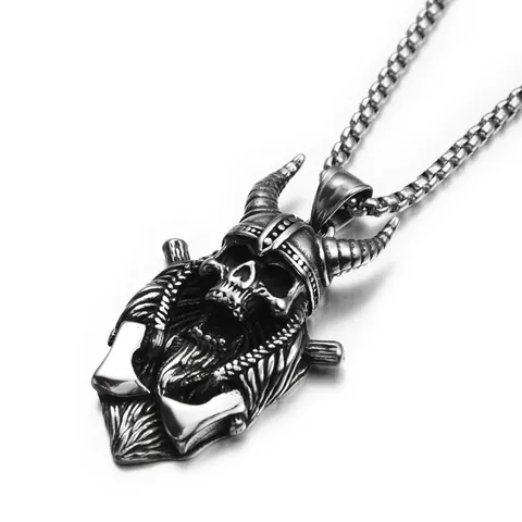 Punk Viking Ram Horn Skull Pendant Necklace Stainless Steel Chain Gothic Medusa Snake Guitar Mask Fashion Jewelry For Men