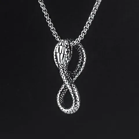 Punk Roestvrij Staal Legering Slang Hanger Halsketting Vintage Oneindigheid Slang Lange Bolletjesketting Goth Sieraden Voor Heren Dames