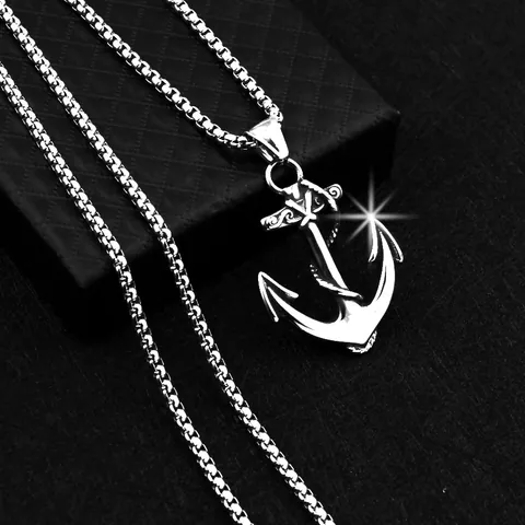Collar con Colgante de Ancla y Brújula Náutica en Aleación y Acero Inoxidable para Hombre Joyería Punk Streetwear Retro Regalo