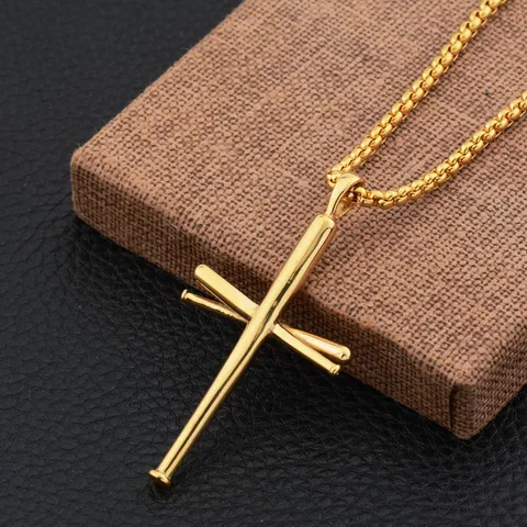 Creative Baseball Bat Cross Pendant Necklace Stainless Steel Hip Hop Jewelry For Men Women Sports Style Chain Necklace