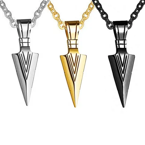 Vintage Punk Arrowhead Pendant Necklace For Men Alloy Geometric Arrow Charm Cross Chain Gold Silver Black Fashion Jewelry Gift