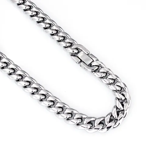 Stainless Steel Cuban Link Chain Necklace Bracelet For Men Women Hip Hop Street Style Polished Jewelry Clasp Accessory