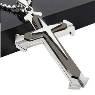 Collar con Colgante de Cruz Multicapa Retro para Hombre Mujer Aleación Cadena de Bolas Azul Negro Oro Plata Joyería Hip Hop