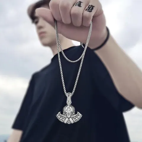 Viking Norse Mythology Odin Axe Thor Hammer Valknut Pendant Necklace For Men Stainless Steel Vintage Punk Hip Hop Jewelry