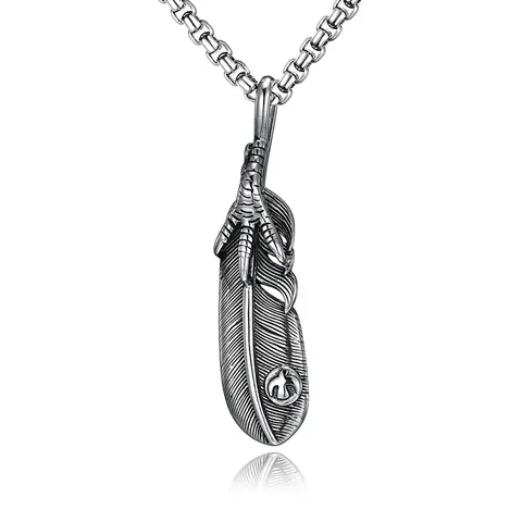 Vintage Stainless Steel Pendant Necklace Antique Silver Eagle Claw Feather Cross Skull Sword Men Women Hip Hop Gothic Jewelry