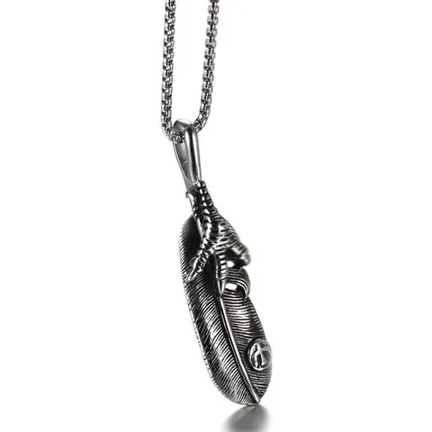 Vintage Stainless Steel Pendant Necklace Antique Silver Eagle Claw Feather Cross Skull Sword Men Women Hip Hop Gothic Jewelry