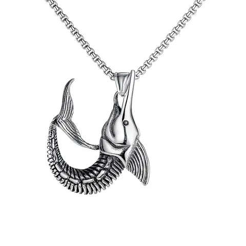 Gothic Punk Stainless Steel Box Chain Necklace With Alloy Fish Skull Viking Axe Cross Pendant For Men Women Hip Hop Trendy Jewelry