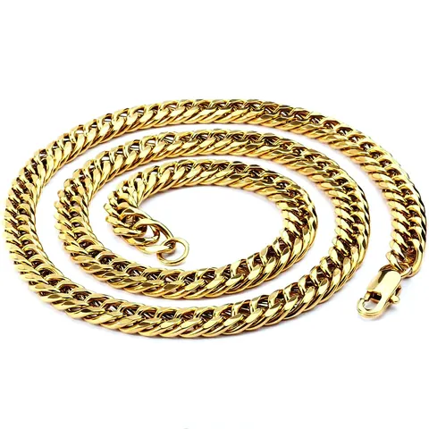 Men's Hip Hop Titanium Steel Cuban Link Chain Necklace Gold Plated Heavy Polished Curb Chain Bracelet Jewelry For Unisex