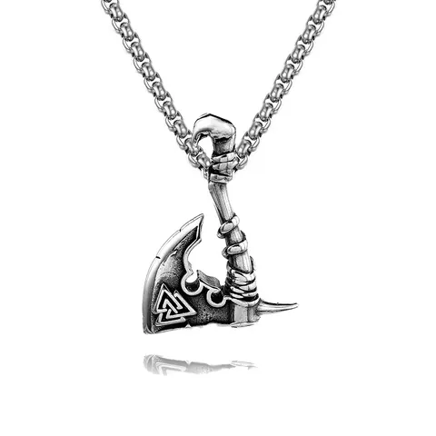 Nordic Viking Axe Mjolnir Skull Pendant Necklace Stainless Steel Retro Hip Hop Odin Valknut Jewelry For Men Women