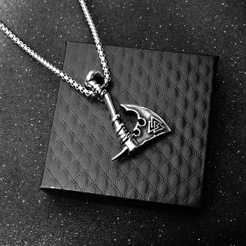 Nordic Viking Axe Mjolnir Skull Pendant Necklace Stainless Steel Retro Hip Hop Odin Valknut Jewelry For Men Women