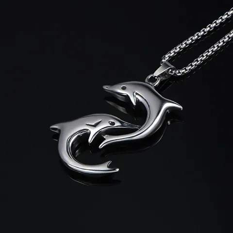 Collier en Acier Titane pour Hommes Femmes Chaîne en Acier Inoxydable Alliage Animal Totem Pendentif Goth Punk Dauphin Dragon Crâne Bijoux Cadeau