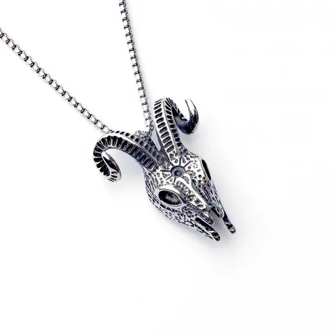 Vintage Punk Rock Goat Skull Pendant Necklace Gothic Stainless Steel Tribal Animal Skeleton Jewelry For Men Unisex