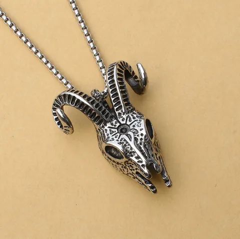 Hiphop Gothic Stainless Steel Chain Alloy Sheep Skull Pendant Necklace For Men Women Retro Animal Skeleton Jewelry Gift