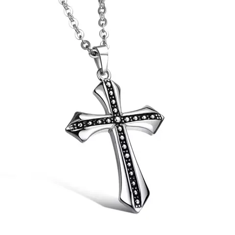 Retro Gothic Cross Pendant Necklace For Men Hip Hop Alloy Jewelry Vintage Silver Chain Necklace Decorative Accessory Gift