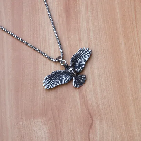 Gothic Adler Totenkopf Anhänger Halskette Antik Silber Legierung Vogel Charm Mit Edelstahl Boxkette Für Herren Damen Schmuck