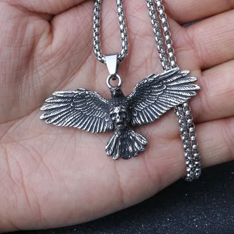 Vintage Stainless Steel Chain Alloy Eagle Skeleton Pendant Necklace For Men Women Gothic Punk Hip Hop Party Jewelry Gift