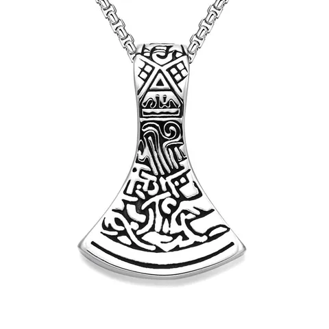 Collana con Pendente Vichingo Nordico Vintage da Uomo Catena Box in Acciaio Inossidabile Ascia Totenkopf Lupo Gioielli Punk