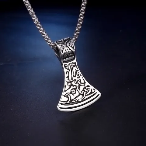 Collana con Pendente Vichingo Nordico Vintage da Uomo Catena Box in Acciaio Inossidabile Ascia Totenkopf Lupo Gioielli Punk