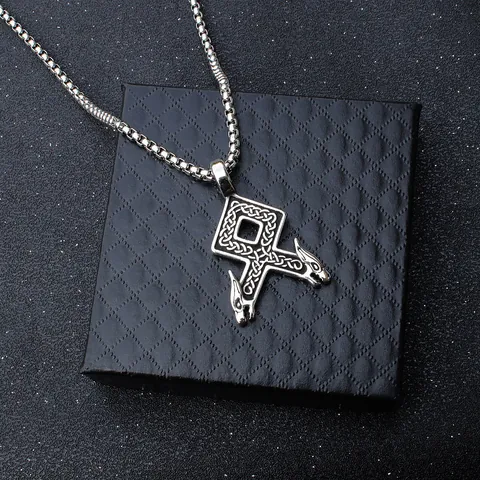 Punk Gothic Pendant Necklace For Men Women Stainless Steel Box Chain Alloy Wolf Skull Cross Axe Anchor Animal Vintage Jewelry