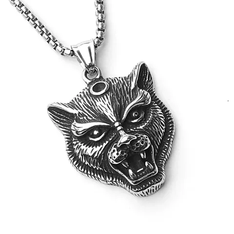 Hip Hop Stainless Steel Box Chain Necklace With Alloy Animal Wolf Skull Cross Anchor Pendant For Men Vintage Punk Gothic Jewelry