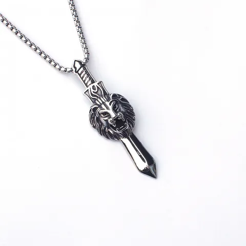 Hiphop Roestvrij Stalen Venetiaanse Ketting Met Legering Dier Leeuw Zwaard Schedel Kruis Hanger Voor Mannen Punk Retro Sieraden Cadeau