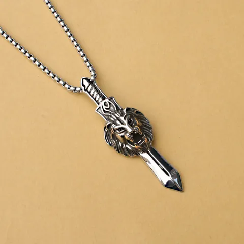 Hiphop Roestvrij Stalen Venetiaanse Ketting Met Legering Dier Leeuw Zwaard Schedel Kruis Hanger Voor Mannen Punk Retro Sieraden Cadeau