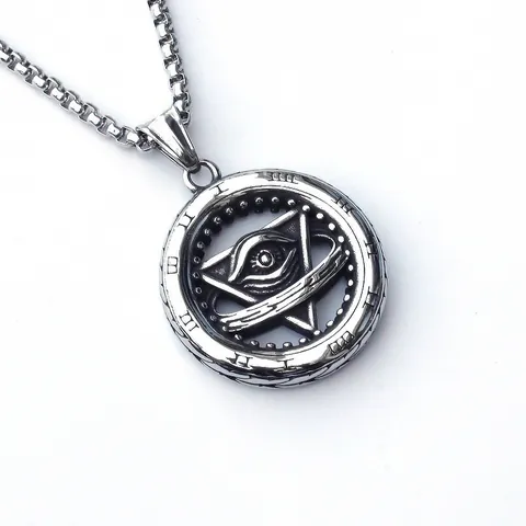 Collana con Ciondolo Occhio della Provvidenza Retrò Acciaio Inossidabile Catena a Scatola Lega Medaglione Rotondo con Numeri Romani Gioielli Punk Gothic per Uomo