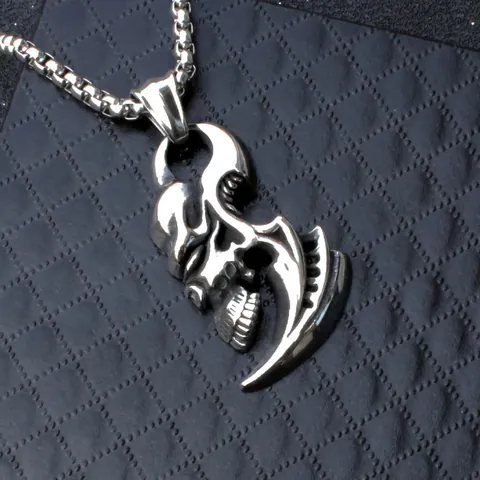 Collana con Pendente a Teschio Punk Vintage per Uomo Catena Veneziana in Acciaio Inossidabile Lega Goth Ancora Toro Martello di Thor Gioielli Regalo