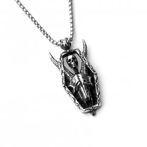 Gothic Stainless Steel Skull Pendant Necklace For Men Retro Punk Wolf Owl Skeleton Coffin Box Chain Necklace Fashion Jewelry Gift