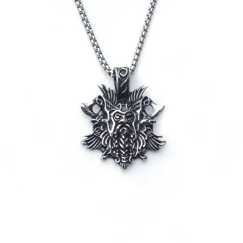 Viking Stainless Steel Chain Alloy Pendant Necklace For Men Vintage Norse Odin Axe Punk Gothic Antique Silver Jewelry