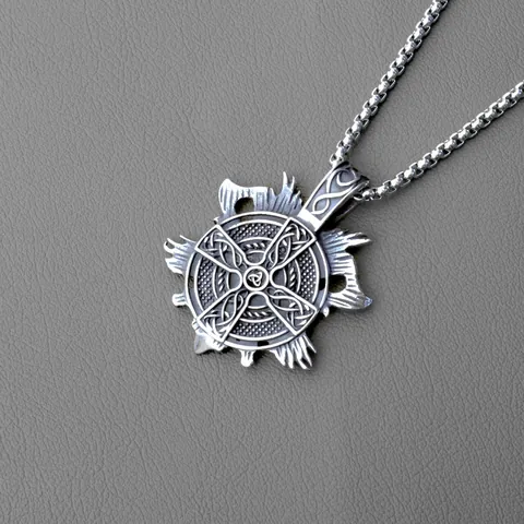 Viking Stainless Steel Chain Alloy Pendant Necklace For Men Vintage Norse Odin Axe Punk Gothic Antique Silver Jewelry