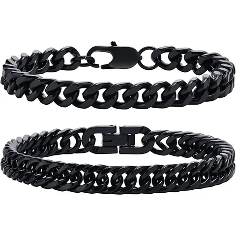 Men Stainless Steel Hip Hop Cuban Link Bracelet Bold Punk Curb Chain Jewelry Gold Black Silver Finish Boyfriend Gift