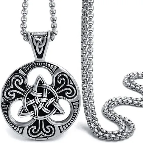 Viking Celtic Knot Pendant Necklace Titanium Steel Retro Punk Gothic Jewelry For Men Women Wolf Head Skull Scissor Arrow Cross Bat Charm