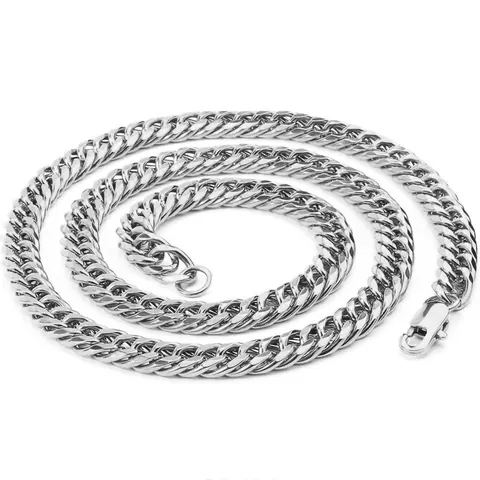 Collar y Pulsera Unisex de Acero Inoxidable de Cadena Cubana Plateado Dorado Pulido Joyería para Hombre Mujer