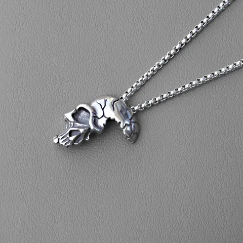 Vintage Punk Gothic Skull Cross Pendant Necklace Stainless Steel Box Chain For Men Women Retro Distressed Style Jewelry Gift